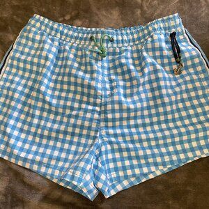 Maddison Men’s Striped Swim Trunks XL – Blue/White, Summer Beach Shorts